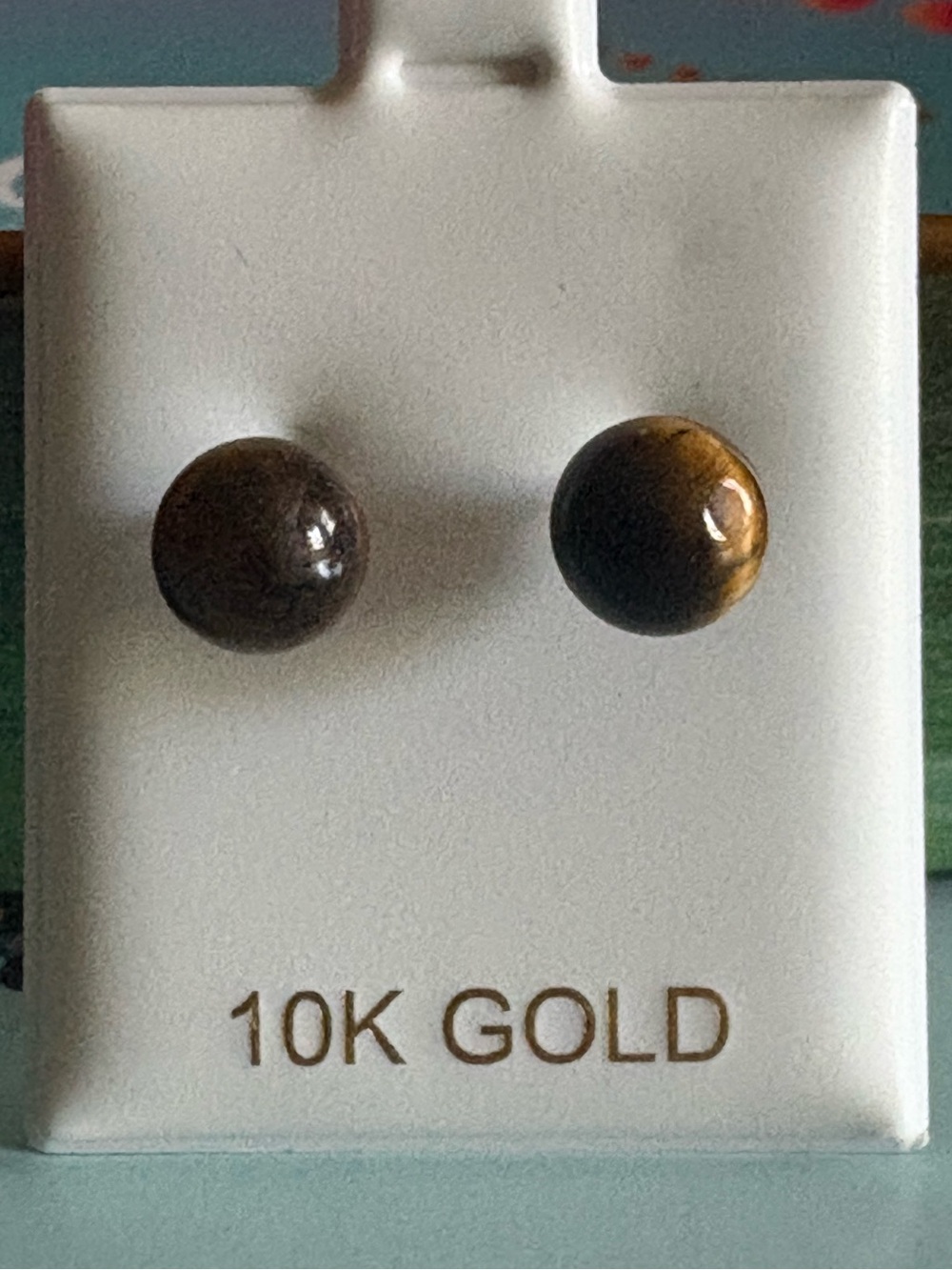 10K Solid Gold Stud Earrings with Tigers Eye